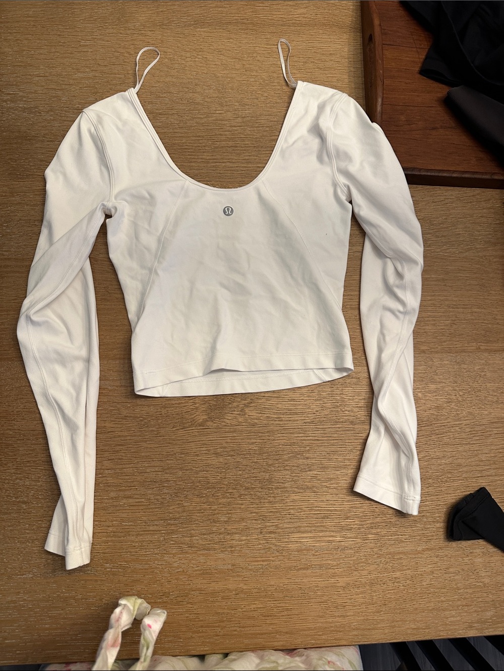 lululemon athletica White Long-Sleeve Scoop-Neck Crop Top with Thin Straps